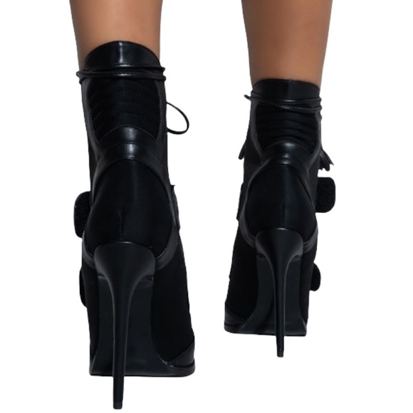 Sexy Black Leather Lace Up High Heel Stiletto Boots - Picture 4 of 4